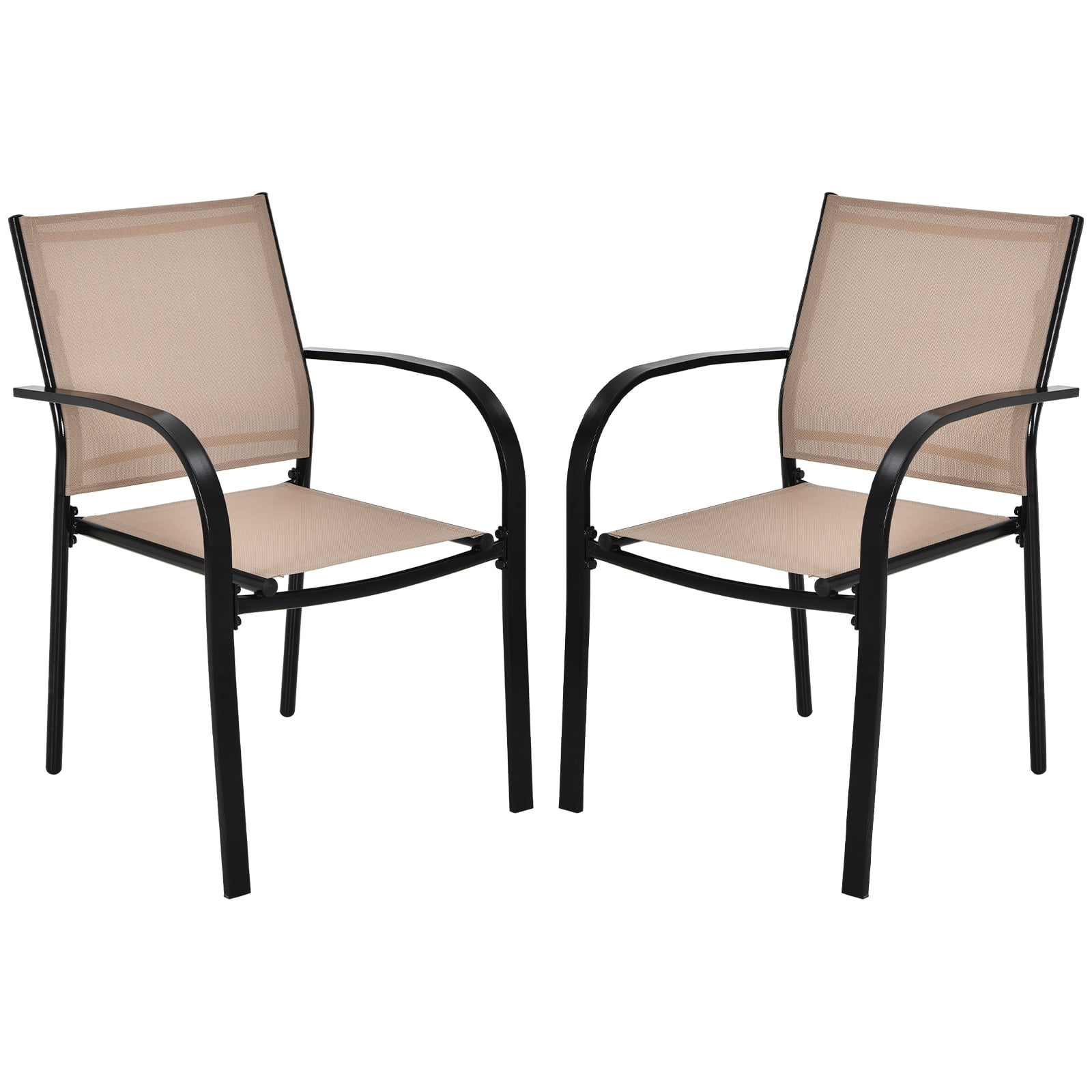 Topbuy 2PCS Outdoor Dining Chairs Stackable Chairs w/Armrests & Breathable Fabric for Balcony Garden & Patio