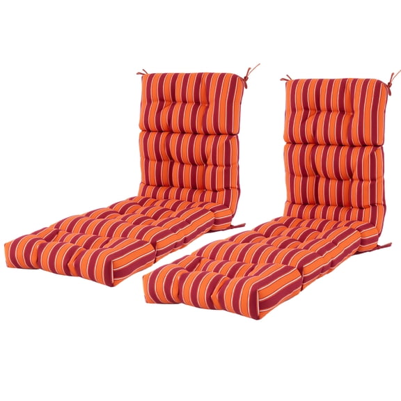 Topbuy 2Pcs Lounge Chair Cushion 73 x 22 Inch High Back Recliner Cushion with 4 Fixing Ties Orange+Red