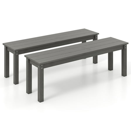 Topbuy 2Pcs Outdoor Bench 2-3 Person HDPE Patio Bench 55" Backless Garden Bench with Slatted Seat Gray