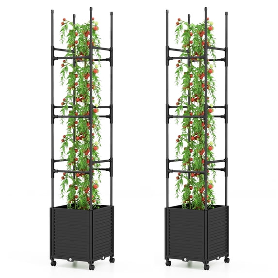 Patiojoy et of 2 Raised Garden Bed on Wheels with Climbing Trellis Self-Watering Planter Box with 3 Heights & Detachable PE-Coated Metal Tubes