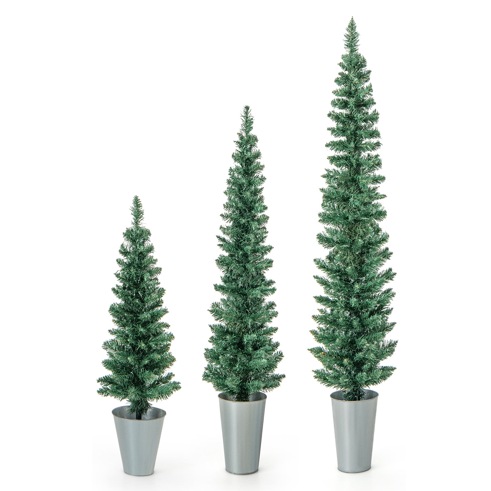 Topbuy 3' \u0026 4' \u0026 5' Potted Artificial Christmas Tree Set of 3 Pencil Xmas  Trees w/ 120 \u0026 140 \u0026 160 Branch Tips - Walmart Business Supplies, image size:1600x1600