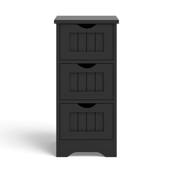 Topbuy 3-Drawer Bathroom Floor Cabinet Freestanding Side Storage Organizer w/Cut-Out Handle Black