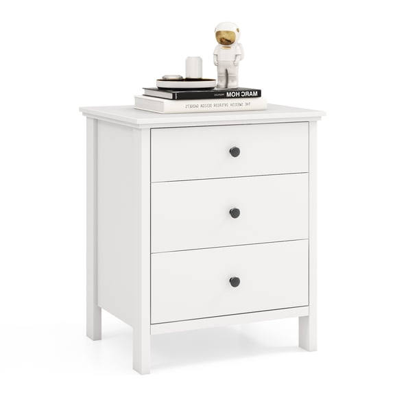 Topbuy 3-Drawer Modern Nightstand Bedside Table Wooden End Table White