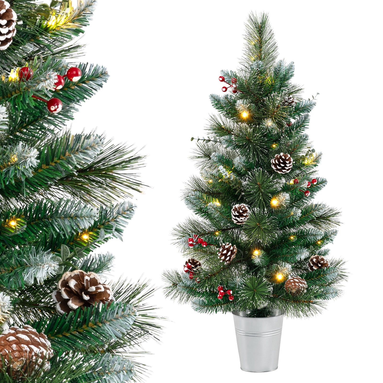 Topbuy 3 FT Artificial Entrance Christmas Tree Potted Tabletop Holiday ...