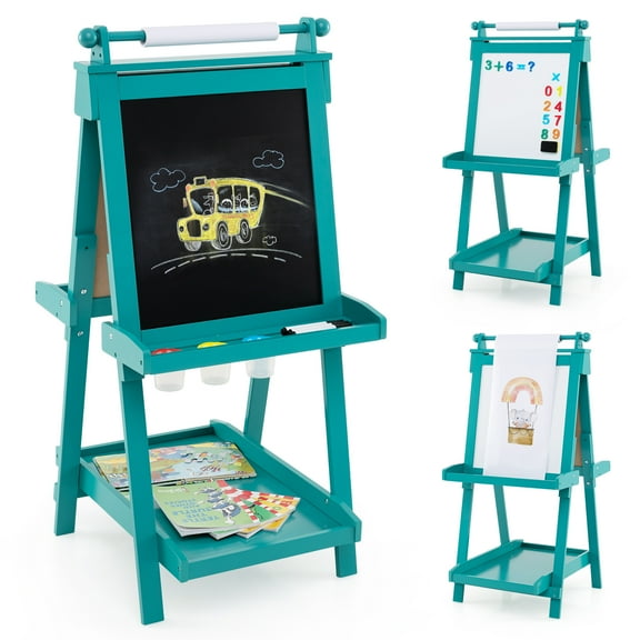 Topbuy 3-In-1 Kids Art Easel Foldable Painting Easel with Magnetic White Board Green