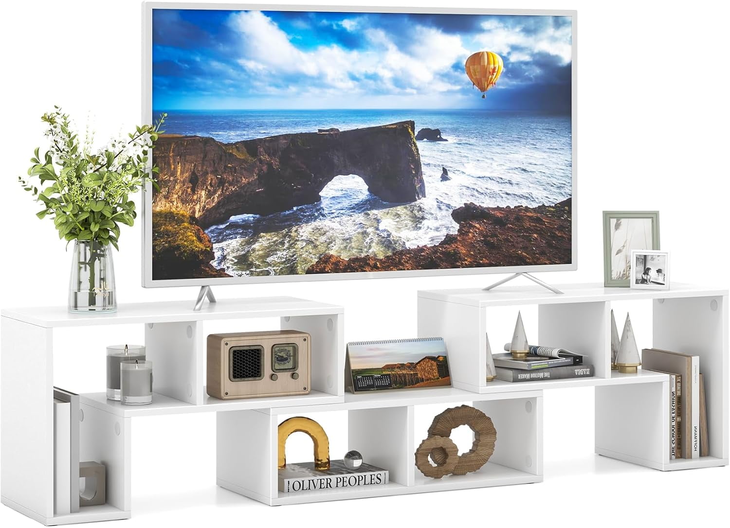 Topbuy 3 PCS Adjustable TV Stand Minimalist Entertainment Center for 43 55 60 65 Inch TV Media Table White