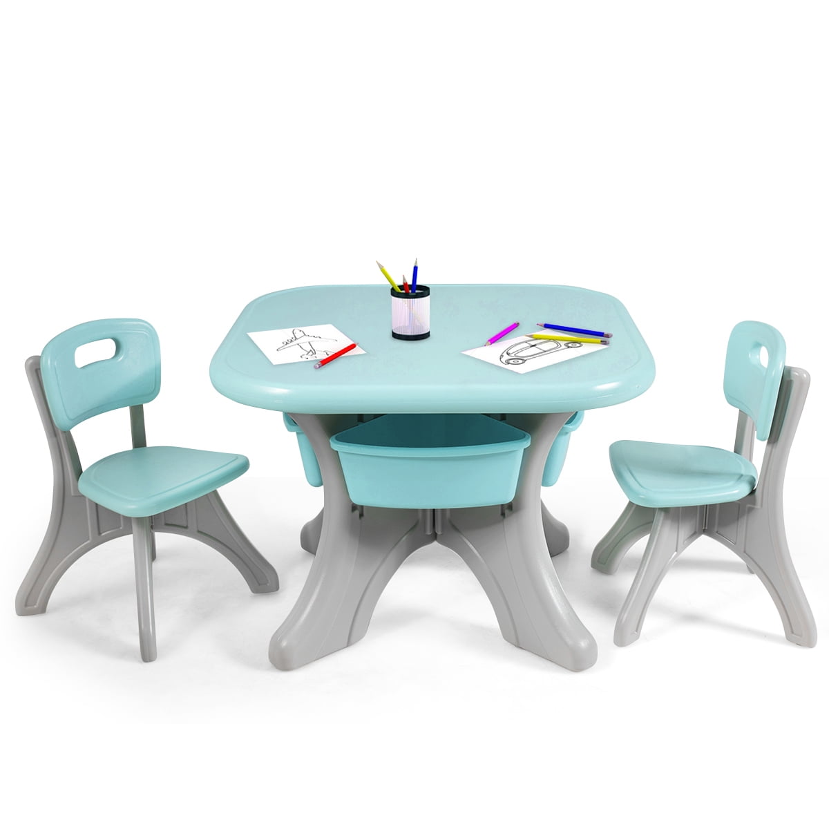 Topbuy 3 PCS Kids Activity Storage Table & Chair Set Green