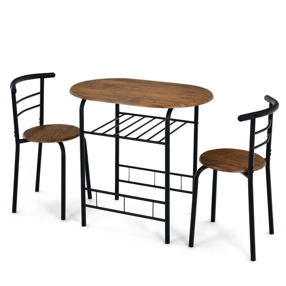 Topbuy 3 PCS Kitchen Dining Set Compact Bistro Pub 2 Chairs & Table Black&Brown