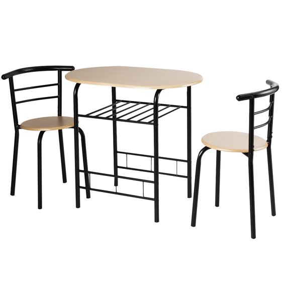Topbuy 3 PCS Kitchen Dining Set Compact Bistro Pub 2 Chairs & Table Natural