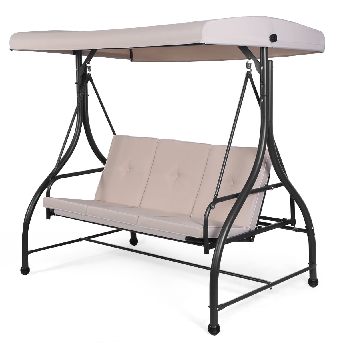 Topbuy 3 Person Porch Swing Hammock Bench Chair Outdoor with Canopy Beige