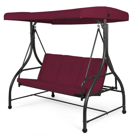 Topbuy 3 Person Porch Swing Hammock Bench Chair Outdoor with Canopy Red