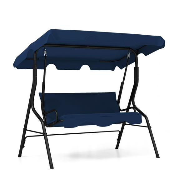 Topbuy 3-Person Swing Chair Porch Swing Seat with Adjustable Canopy Removable Cushion & Stable Metal Frame Outdoor Hanging Swing Glider Lounge Chair for Garden Yard Balcony Navy