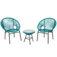 thumbnail image 1 of Topbuy 3 Piece Patio Leisure Set Turquoise PE Wicker Chairs with Glass Table Steel Frame, 1 of 6