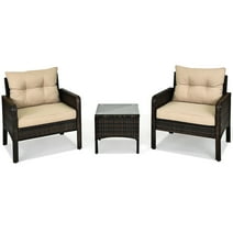 Topbuy 3 Pieces Outdoor Patio Rattan Wicker Conversation Set with Cushions