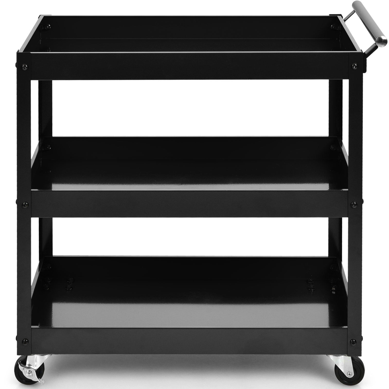 Black Steel 3-Tier Rolling Utility Cart with Wheels