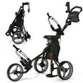 thumbnail image 1 of Topbuy 3 Wheel Golf Push Cart Lightweight Foldable Caddy Cart for Golf Bags with Adjustable Seat and Handle Umbrella Holder and Foot Brake Gray, 1 of 7