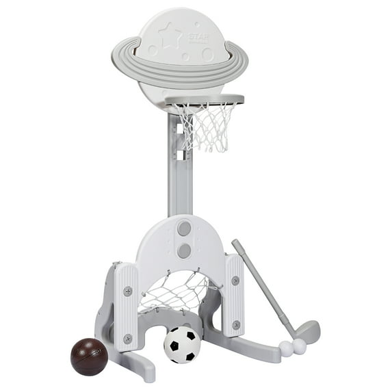 Topbuy 3-in-1 Basketball Hoop Set Stand Toddler Basketball Hoop Game Set White