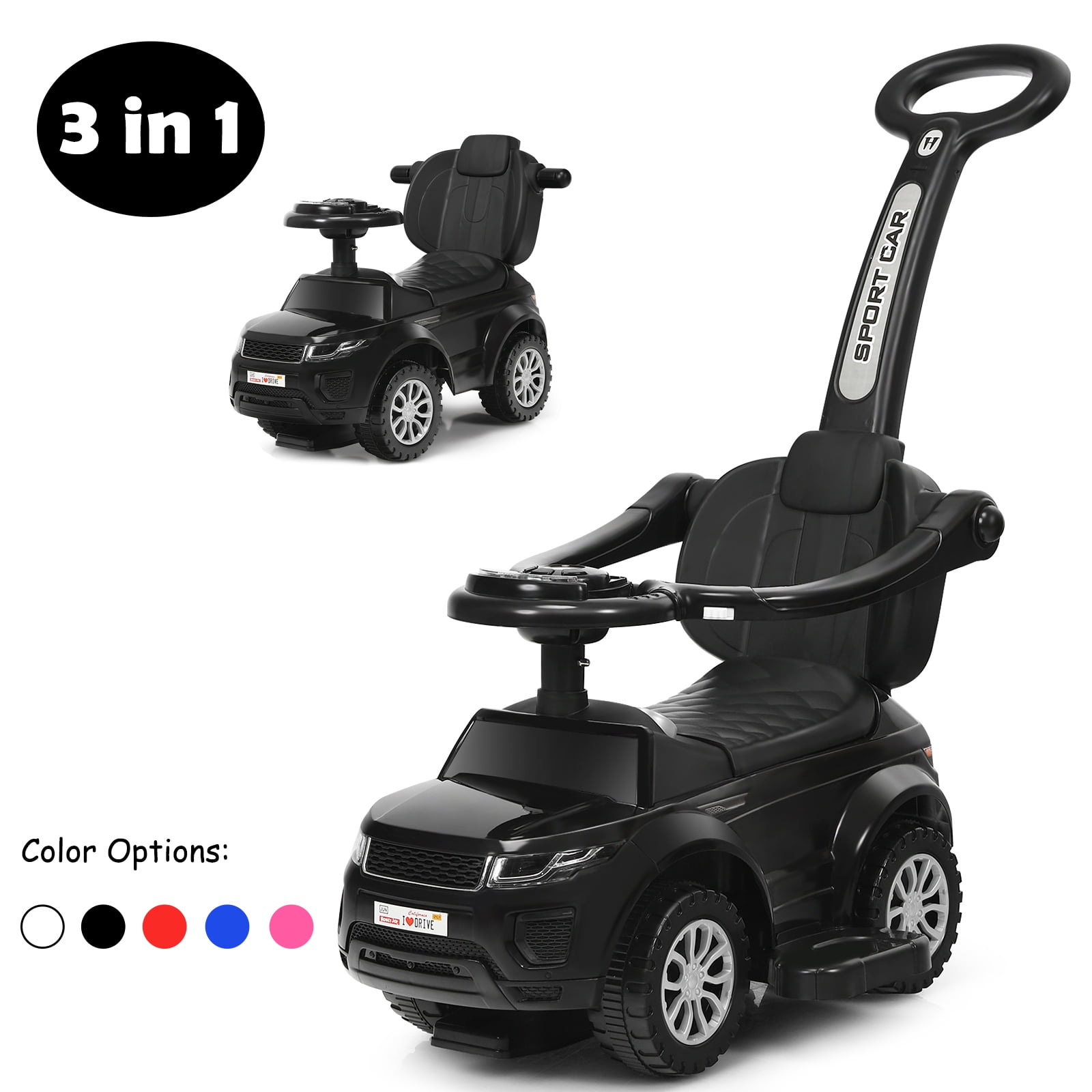 Topbuy 3 in 1 Kids Ride on Push Car Stroller Sliding Walking Car W/ Horn&Music&Light Black