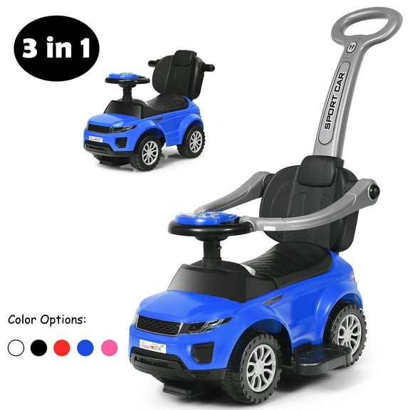Topbuy 3 in 1 Kids Ride on Push Car Stroller Sliding Walking Car with Horn&Music&Light Blue