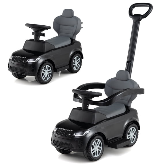 Topbuy 3 in 1 Push Car for Toddlers Licensed Land Rover Discovery Ride on Toy with Removable Handle & Guardrail Black