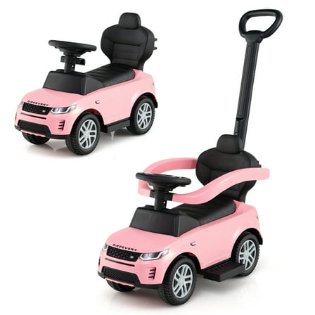 Topbuy 3 in 1 Push Car for Toddlers Licensed Land Rover Discovery Ride on Toy with Removable Handle & Guardrail Pink