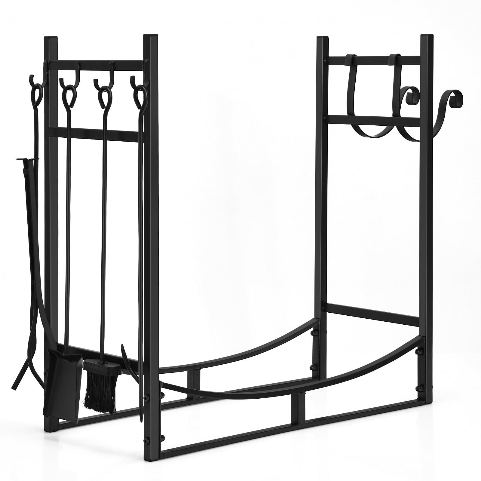 Black Steel 30" Indoor/Outdoor Firewood Rack with Tool Set