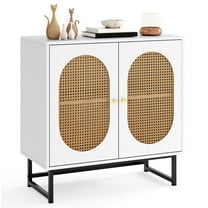 Topbuy 31.5" Rattan Buffet Cabinet Sideboard Storage Cabinet with Doors and Adjustable Shelf White