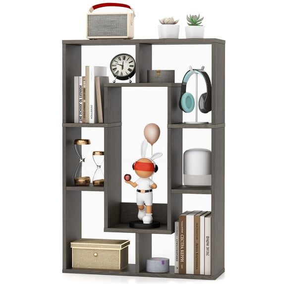 Topbuy 35.5” Geometric Bookshelf Open-back Bookcase w/ 7 Cubes Free-standing Storage Shelf Unit w/ Anti-Toppling Devices Gray