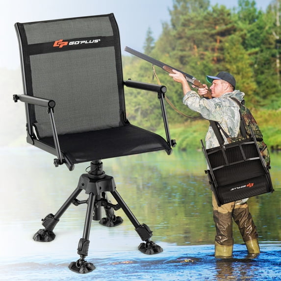 Topbuy 360° Swivel Blind Hunting Chair, Foldable & Portable Hunting Chair W/ Oversized Duck Feet Padded Armrests Mesh Back&Height Adjustable
