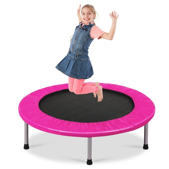 Topbuy 38" Folding Mini Trampoline Portable Rebounder Trampoline with Padding & Springs Pink