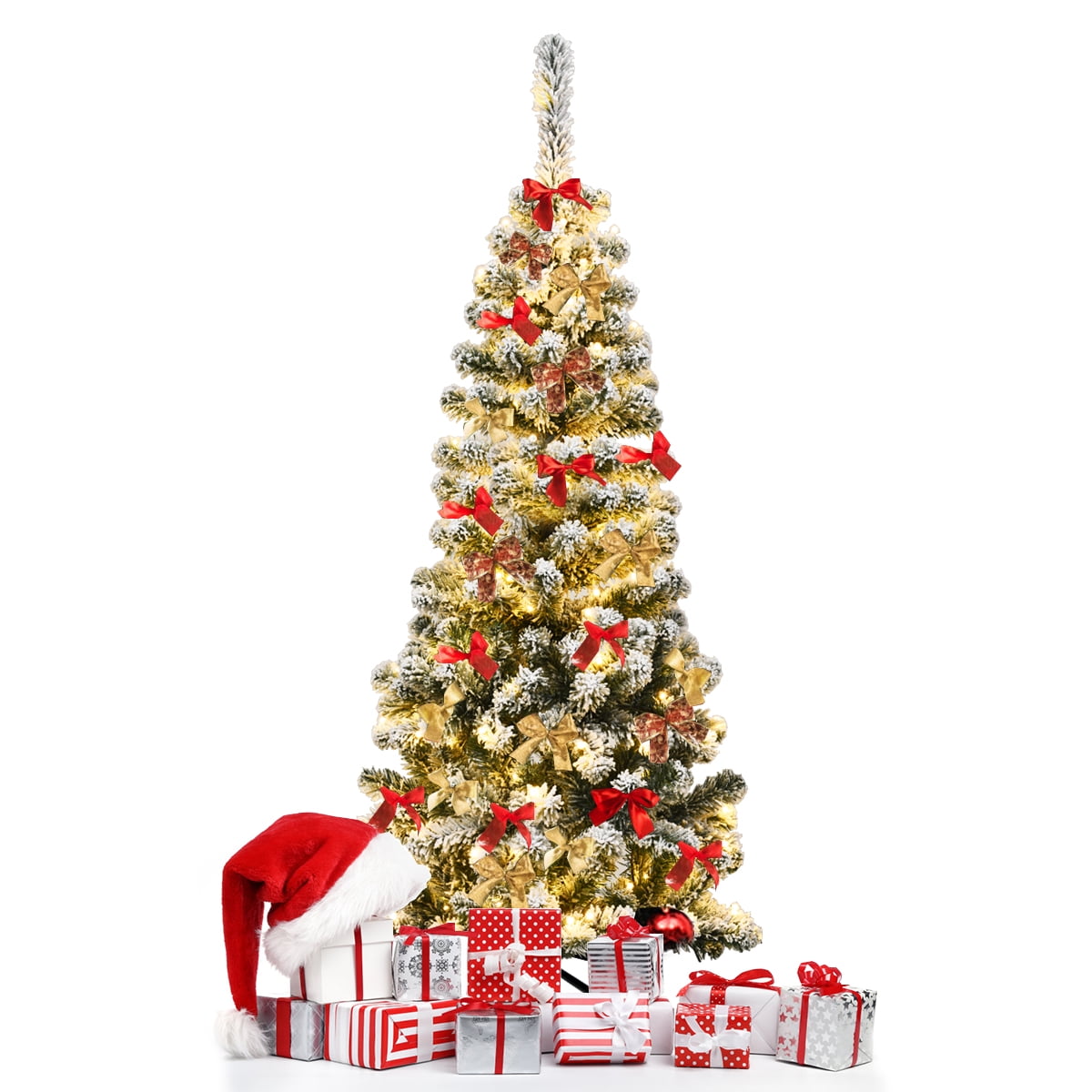 4.5ft Snow Flocked White Pencil Christmas Tree with LED Lights