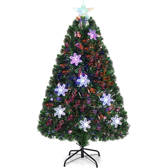 Topbuy 4'Artificial Christmas Tree Pre-Lit LED and Fiber Optic w/ Snowflakes