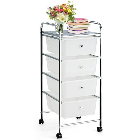Topbuy 4 Drawer Cart Storage Container Bins with wheels for Home&School&Office Transparent White