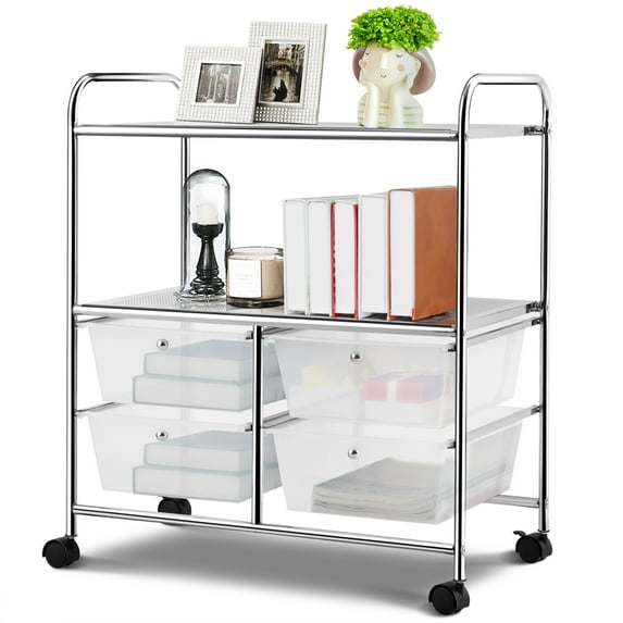 Topbuy 4-Drawer Rolling Storage Cart Metal Rack Organizer Shelf with Wheels Clear