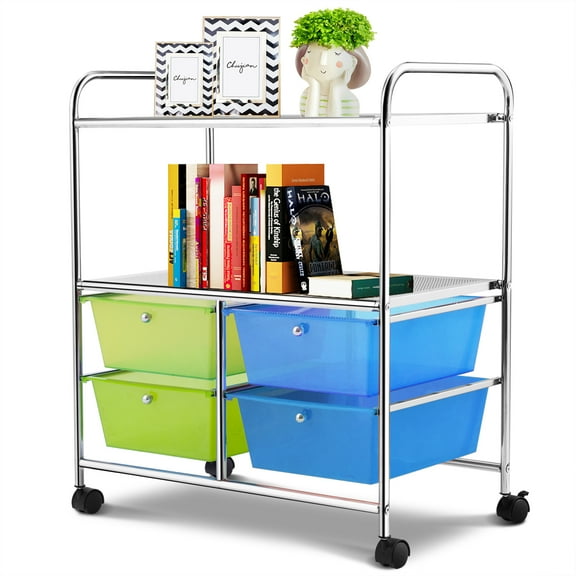 Topbuy 4-Drawer Rolling Storage Cart Metal Rack Organizer Shelf with Wheels Green+ Blue