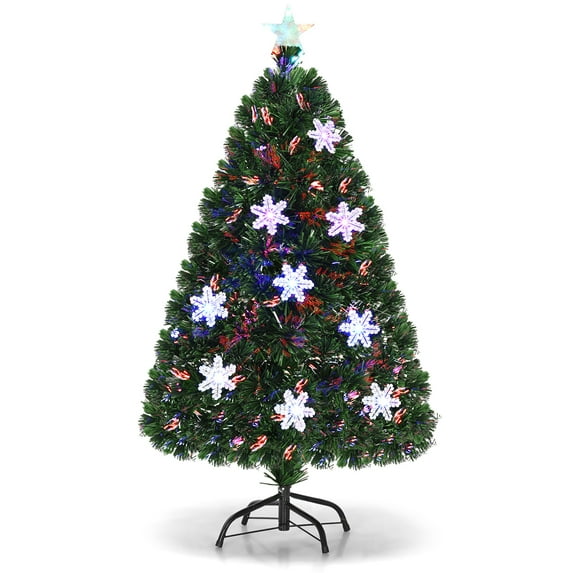 Topbuy 4' Multi-Color Fiber Optic Artificial Christmas Tree w/ Pre-Lit Lights and Snowflakes