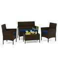 thumbnail image 1 of Topbuy 4 Piece Patio Rattan Conversation Set Outdoor Wicker Furniture Set w/ Chair Loveseat & Tempered Glass Table Navy, 1 of 9