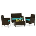thumbnail image 1 of Topbuy 4 Piece Patio Rattan Conversation Set Outdoor Wicker Furniture Set w/ Chair Loveseat & Tempered Glass Table Turquoise, 1 of 10