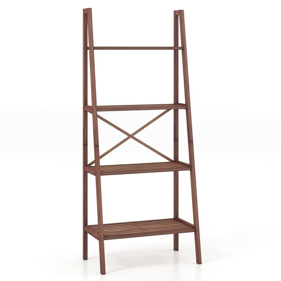 Topbuy 4-Tier Bamboo Ladder Bookshelf Rustic Bookcase Floor Standing Shelving Unit Book Shelf Storage Organizer 1pc