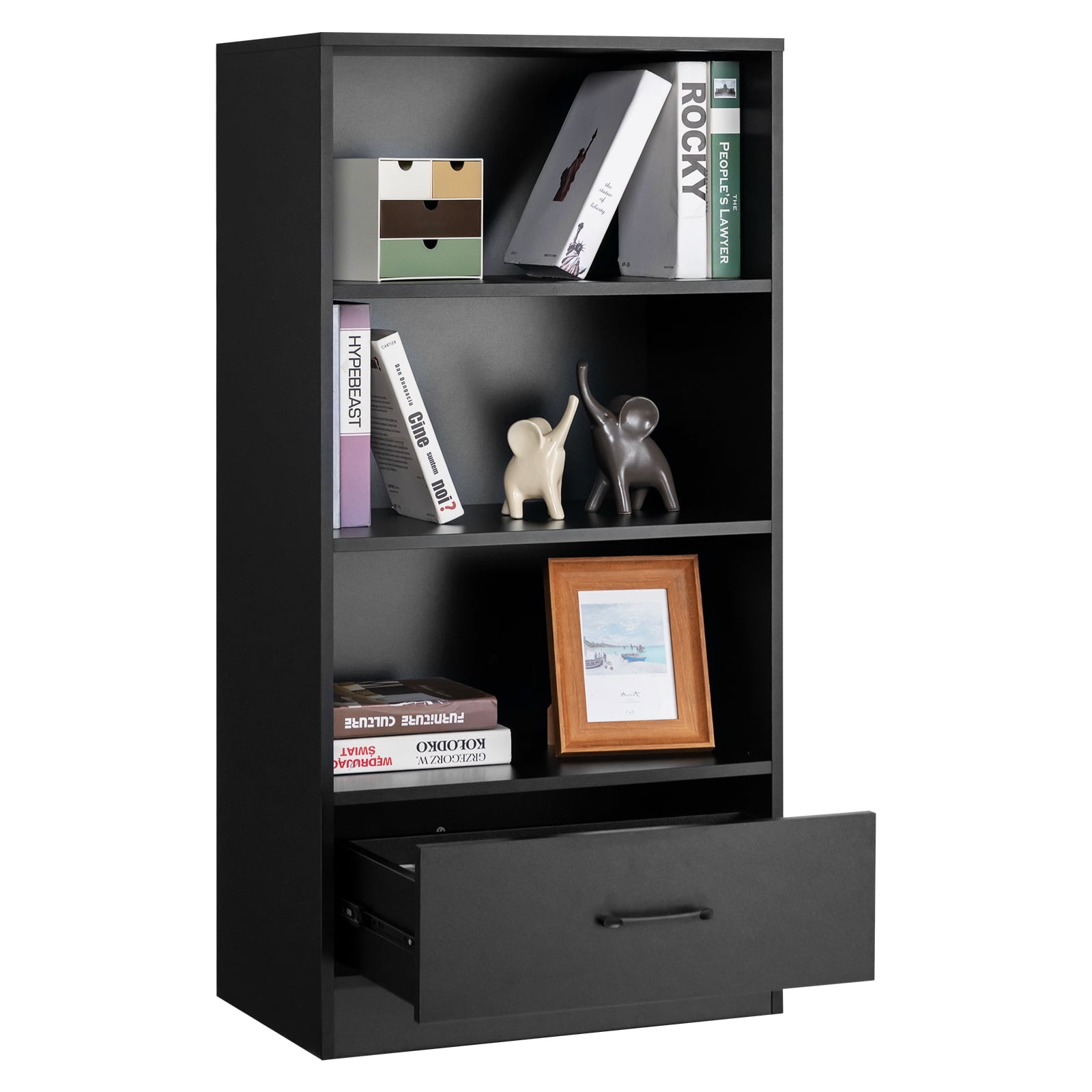 Topbuy 4Tier Bookcase w/Storage Drawer Modern Storage Shelf w/3Tier