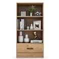 thumbnail image 1 of Topbuy 4-Tier Bookcase w/Storage Drawer Modern Storage Shelf w/3-Tier Open Shelf Freestanding Display Shelf Natural, 1 of 8
