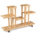 thumbnail image 1 of Topbuy 4-Tier Rolling Flower Rack Wood Plant Stand 12 Pots Bonsai Display Shelf w/ Lockable Casters, 1 of 7