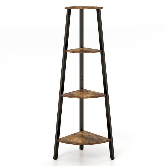 Topbuy 4-layers Corner Shelf Metal Storage Rack Domestic Bookcase Display Stand Wood Black