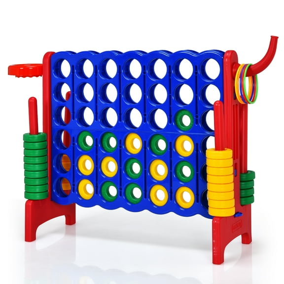 Topbuy 4-to-Score Giant Game Set for Kids Educational Toys with Ring Game and Basketball Hoop Indoor Outdoor Red