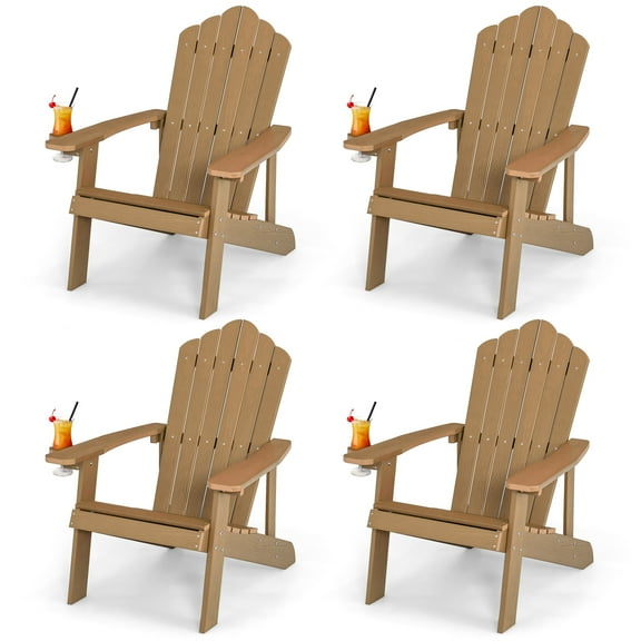 Topbuy 4PCS Adirondack Chair HIPS Chair w/Cup Holder Realistic Wood Grain Weather Resistant Outdoor Chair for 380 LBS Weight Capacity Teak