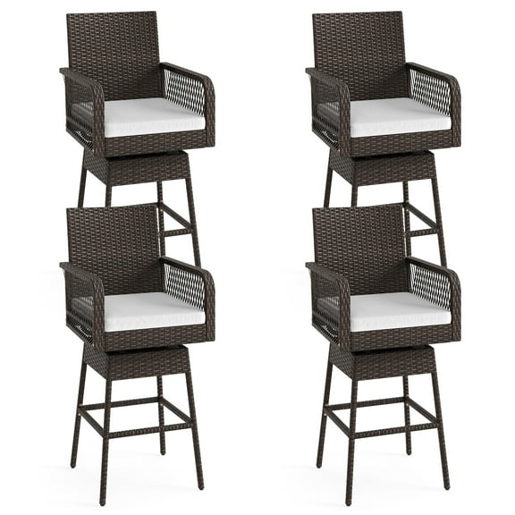 Patiojoy 4PCS Outdoor 360�� Swivel Bar Stool Rattan Bar Height Chair with Removable Cushion