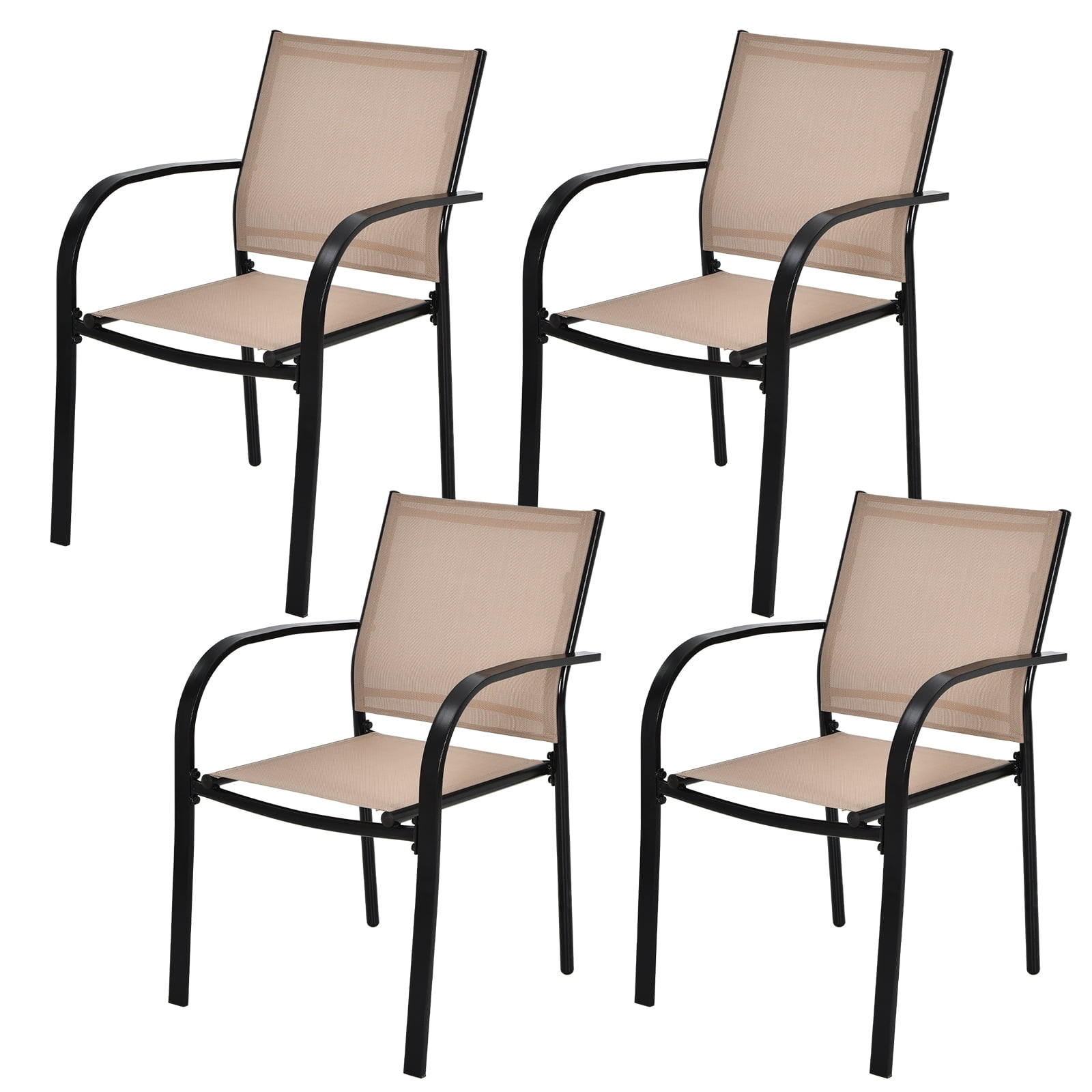 Topbuy 4PCS Outdoor Dining Chairs Stackable Chairs w/Armrests \u0026 Breathable Fabric for Balcony Garden \u0026 Patio