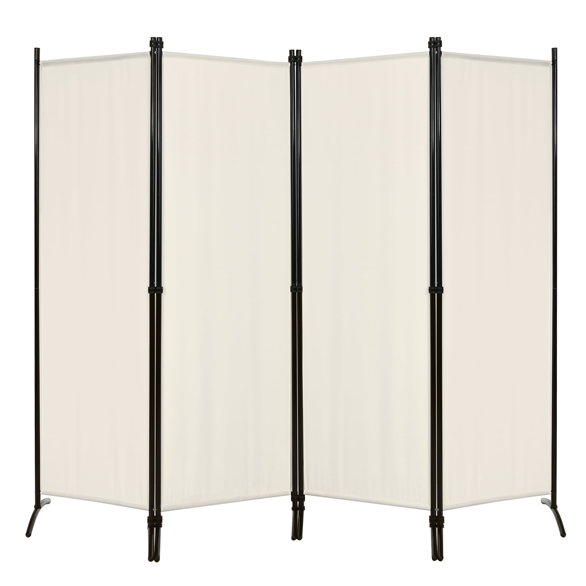 Patiojoy 5.6Ft Tall Folding Room Divider Freestanding 4-Panel Privacy Screen w/Iron Frame White