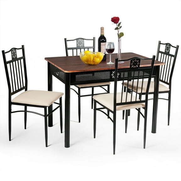 Topbuy 5 Piece Dining Set Wood Metal Table and Chairs Kitchen Furniture