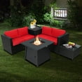 thumbnail image 1 of Topbuy 5-Piece Outdoor Patio Furniture Set with 50,000 BTU Propane Fire Pit Table Patio PE Wicker Conversation Set with Cushions Storage Box and Tempered Glass Coffee Table Red, 1 of 9